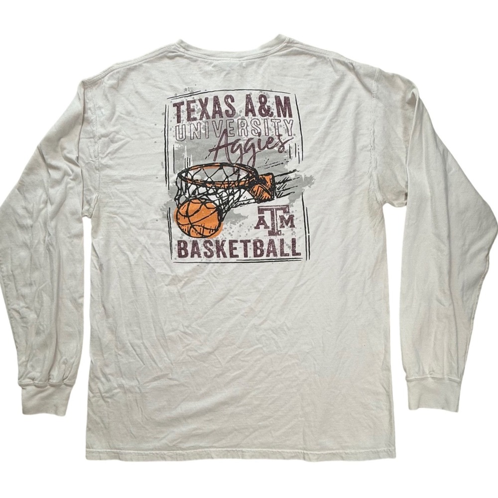 Texas A&M Aggies Basketball Long Sleeve Shirt ComfortWash White Mens‎ Large L
